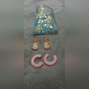 Elegant Pink Hoop Earrings and Gold Earrings Set Bundle